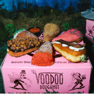 voodoo doughnut ufo display with spooky donuts
