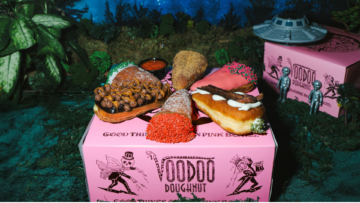 voodoo doughnut ufo display with spooky donuts
