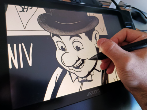 tablette wacom : dessin de personnage noir et blanc