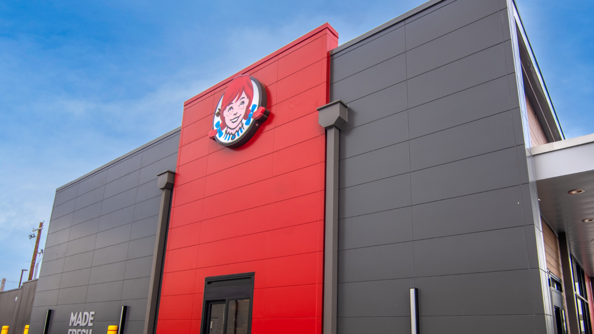 modern wendy’s restaurant exterior, red facade