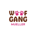 woof gang mueller pet logo with paw prints