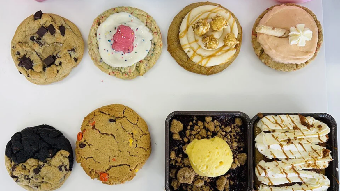 assorted gourmet cookies and dessert cups overhead