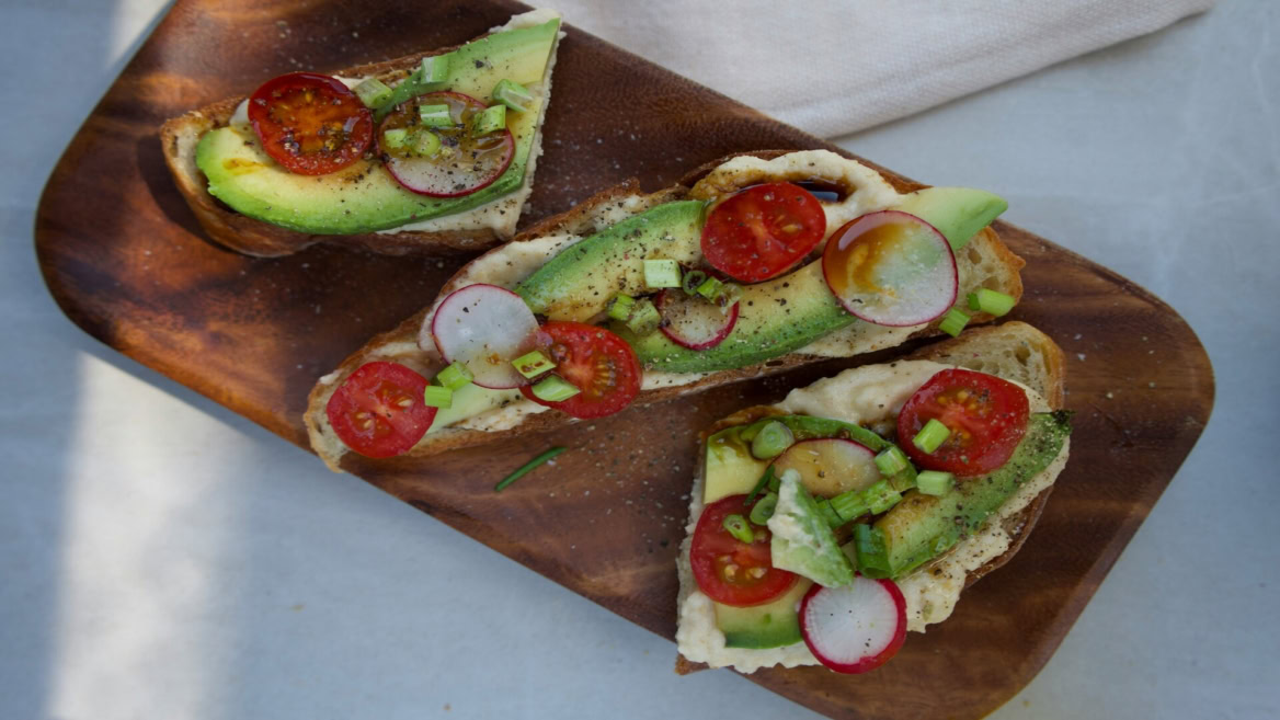 avocado toast with tomato and radish