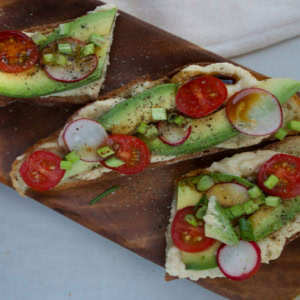 avocado toast with tomato and radish