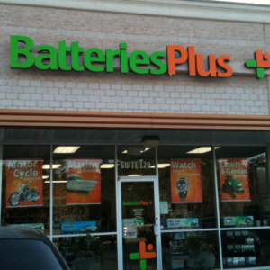 batteries plus storefront with service signage