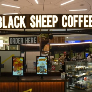 black sheep coffee kiosk, mall interior