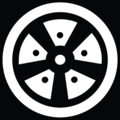 stylised black wheel rim icon with five spokes