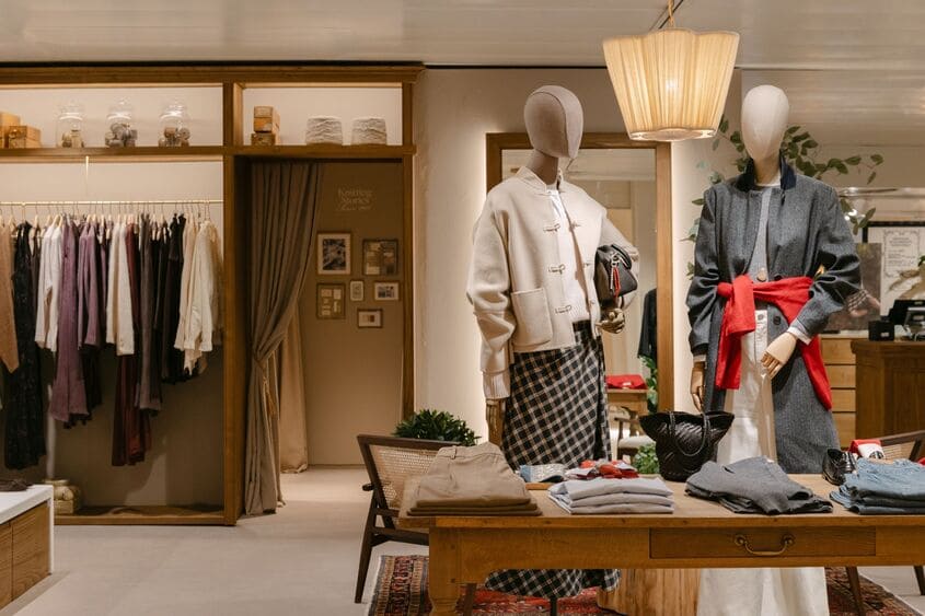 boutique de moda minimalista con maniquíes y estanterías
