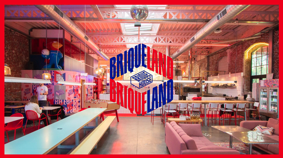intérieur design brique land, café industriel coloré