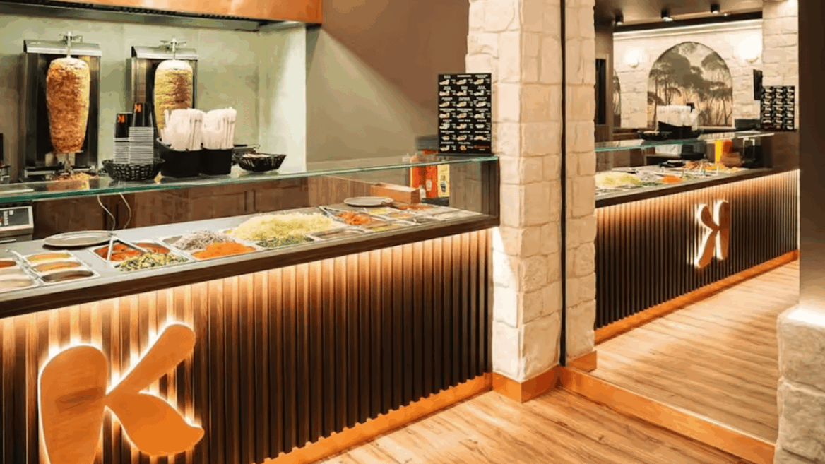 buffet restaurant moderne avec comptoir salade et döner