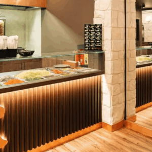 buffet restaurant moderne avec comptoir salade et döner