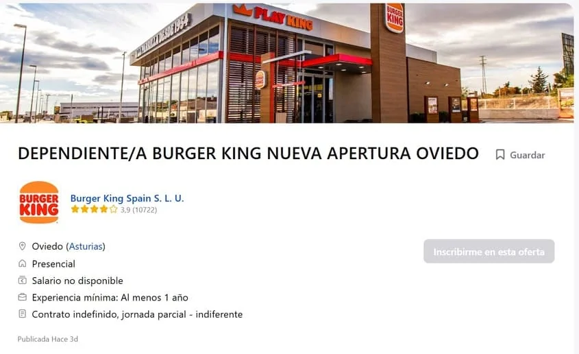 oferta de empleo burger king en oviedo