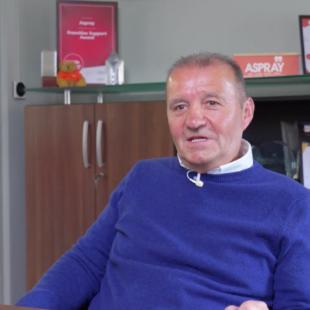 interview in office with awards background