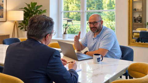 réunion professionnelle dans un bureau moderne avec laptop
