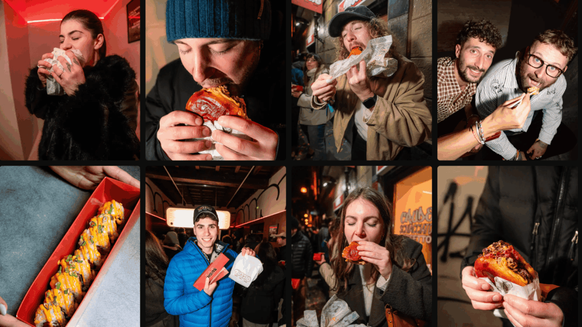collage di street food notturno e burger in festa