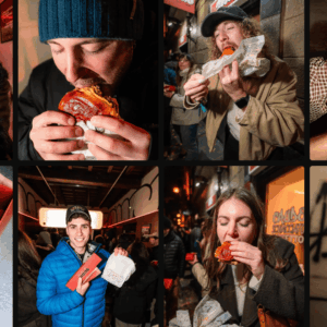 collage di street food notturno e burger in festa