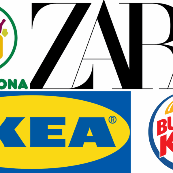 collage de logos: mercadona, zara, ikea y burger king