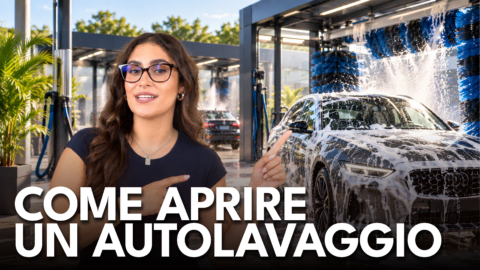donna presenta un autolavaggio moderno e automatico
