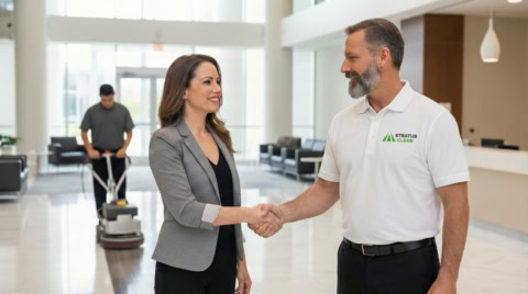 commercial cleaning partnership in bright lobby