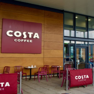 costa coffee storefront with outdoor seating