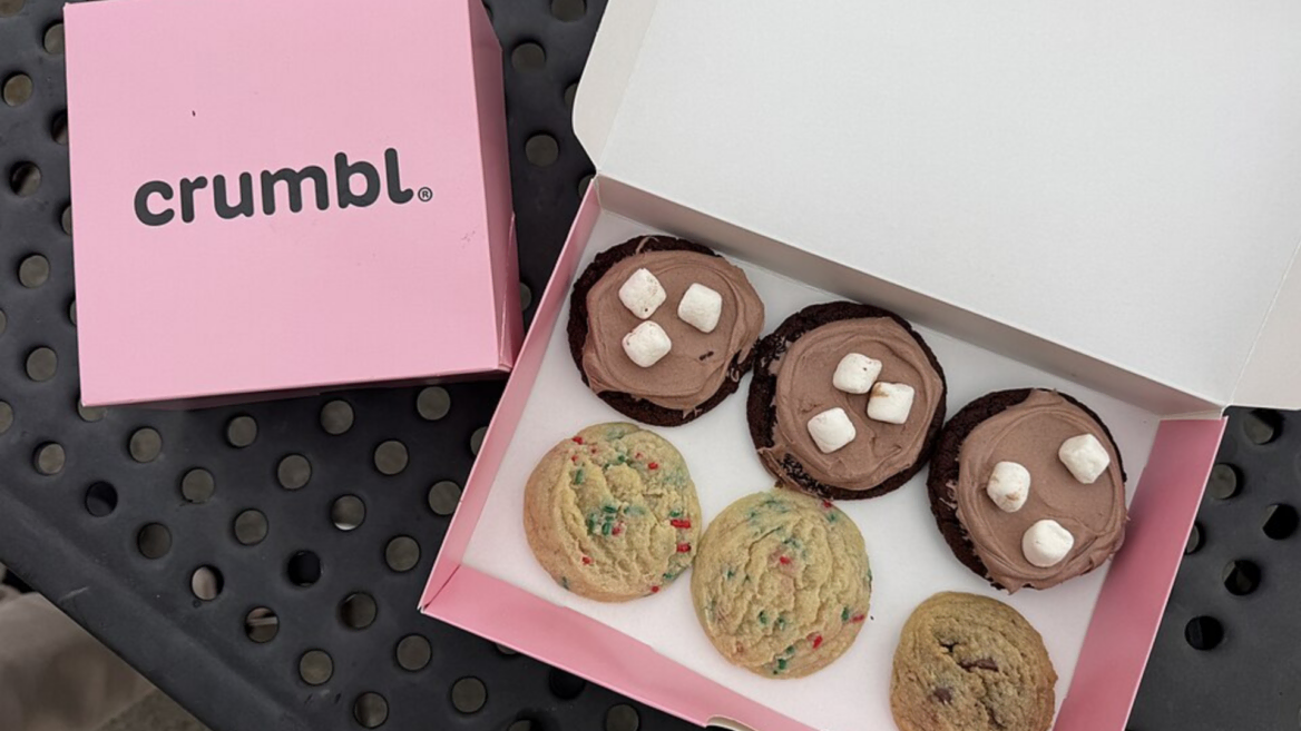 crumbl cookie box with assorted cookies
