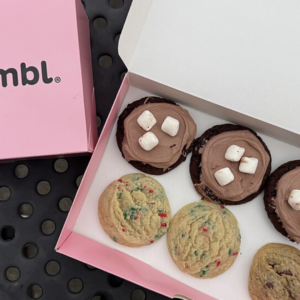 crumbl cookie box with assorted cookies