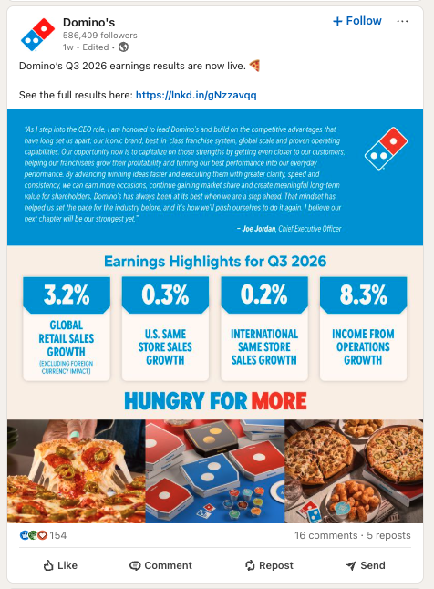domino’s q3 2026 earnings post and highlights
