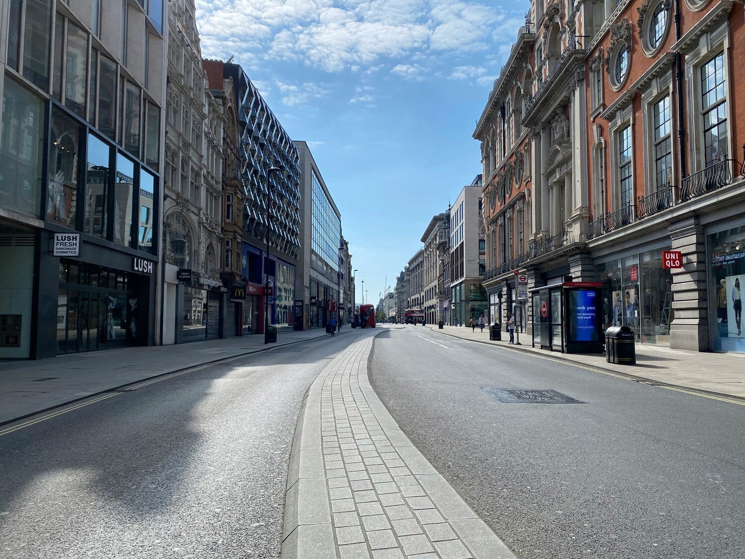empty city street, historic modern architecture