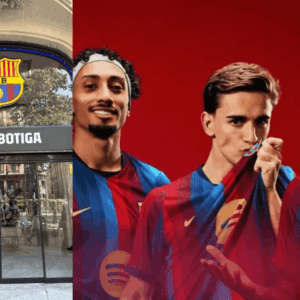 tienda oficial fc barcelona y póster de jugadores