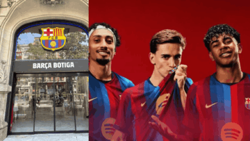 tienda oficial fc barcelona y póster de jugadores