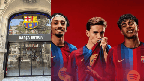 tienda oficial fc barcelona y póster de jugadores