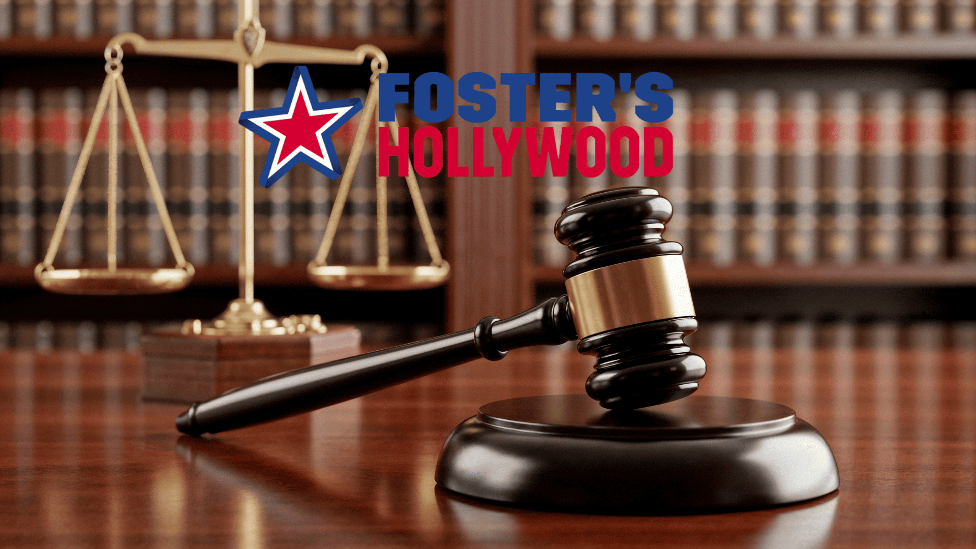logo legal fosters hollywood con balanza y mazo