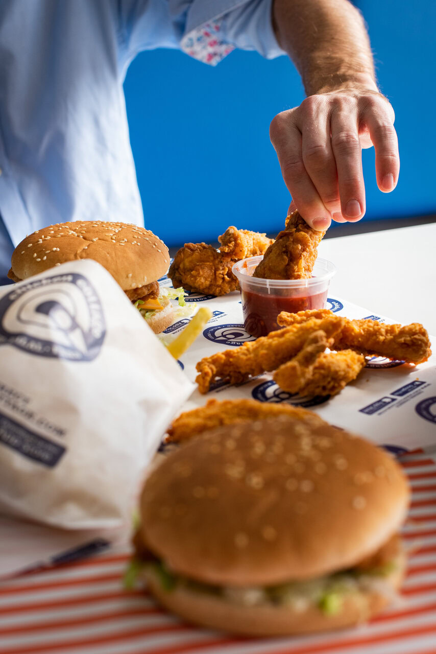 crispy fried chicken burger with dipping sauce