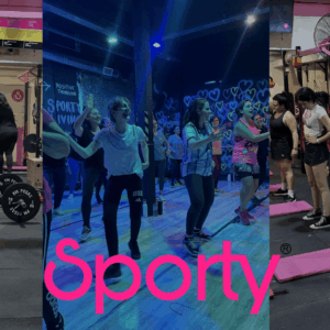 collage fitness femenino: fuerza y grupo en gimnasio