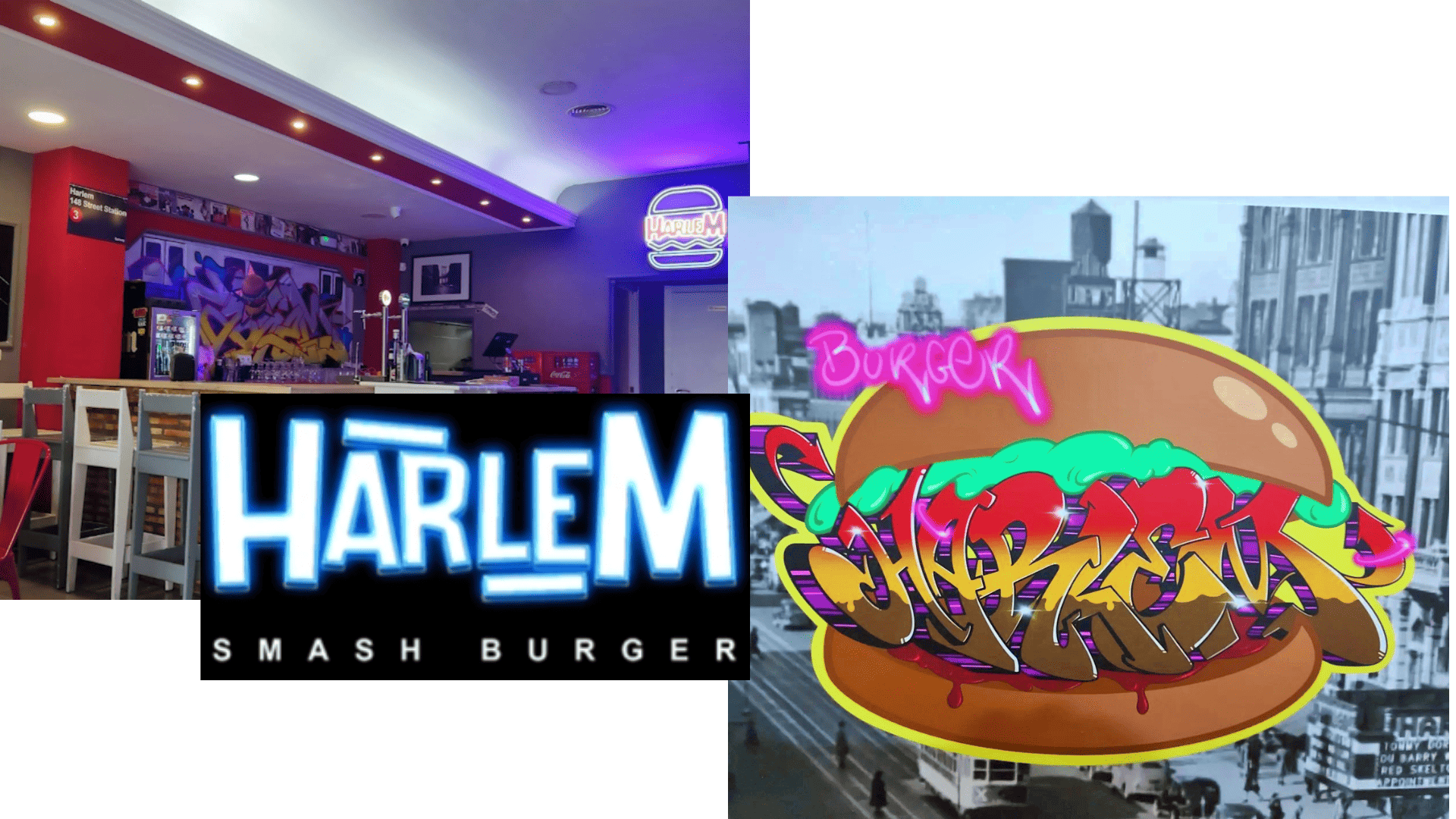 collage néon harlem smash burger urbain