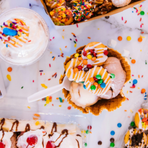 colorful ice cream waffle dessert spread