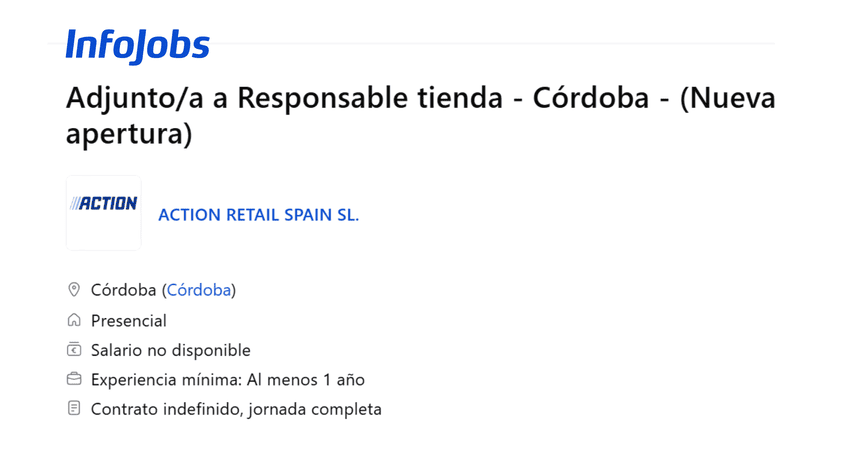 oferta de empleo infojobs: adjunto/a de tienda en córdoba