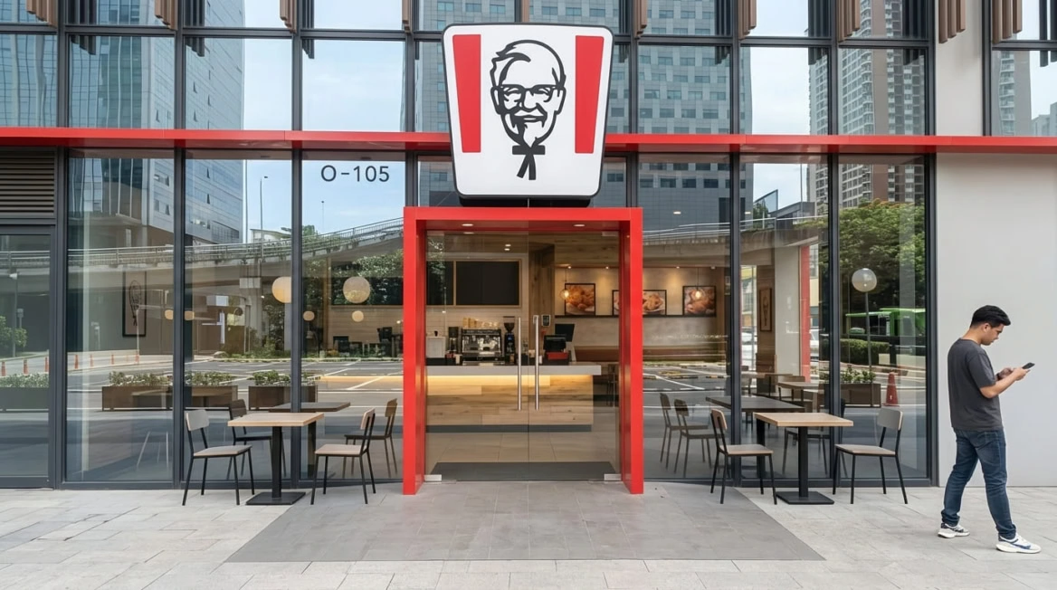 fachada moderna de kfc en centro urbano