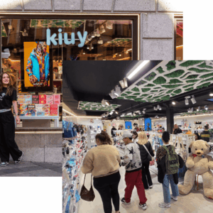 tienda kiuy: escaparate colorido y jirafa decorativa