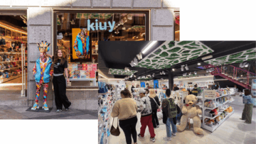 tienda kiuy: escaparate colorido y jirafa decorativa