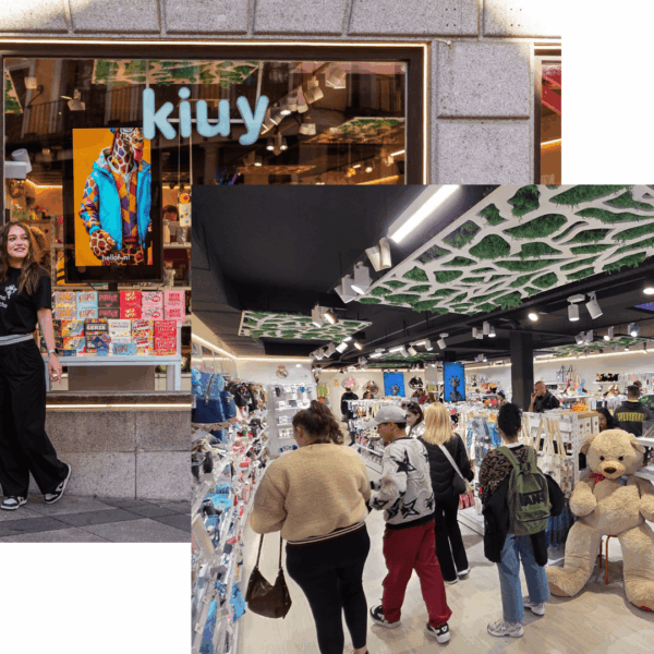 tienda kiuy: escaparate colorido y jirafa decorativa