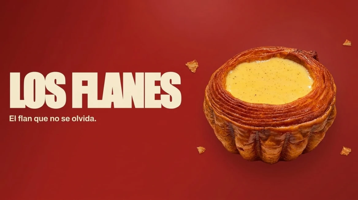 anuncio de flan los flanes sobre fondo rojo