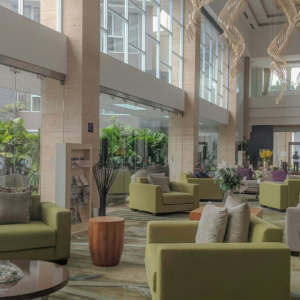 luxury hotel lobby with tropical lounge design