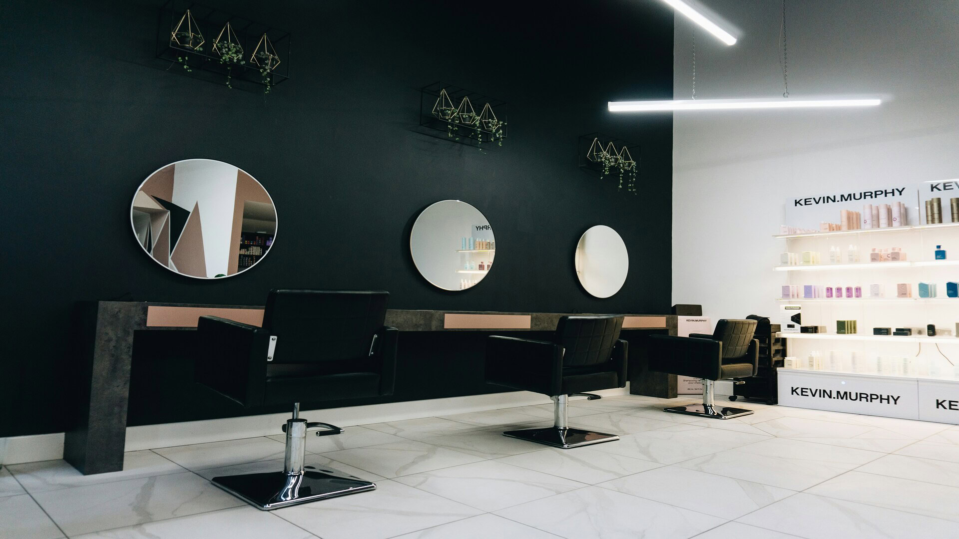 modern minimalist hair salon interior