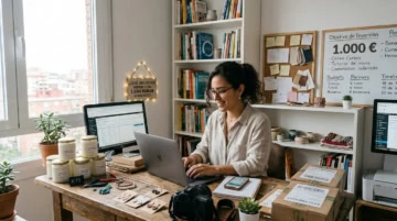 mujer emprendedora gestionando negocio desde casa