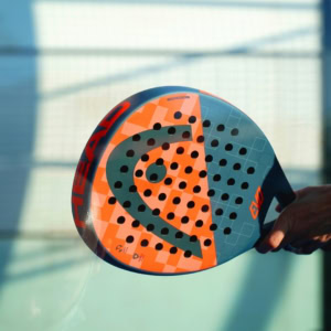head evo padel racket close up indoors