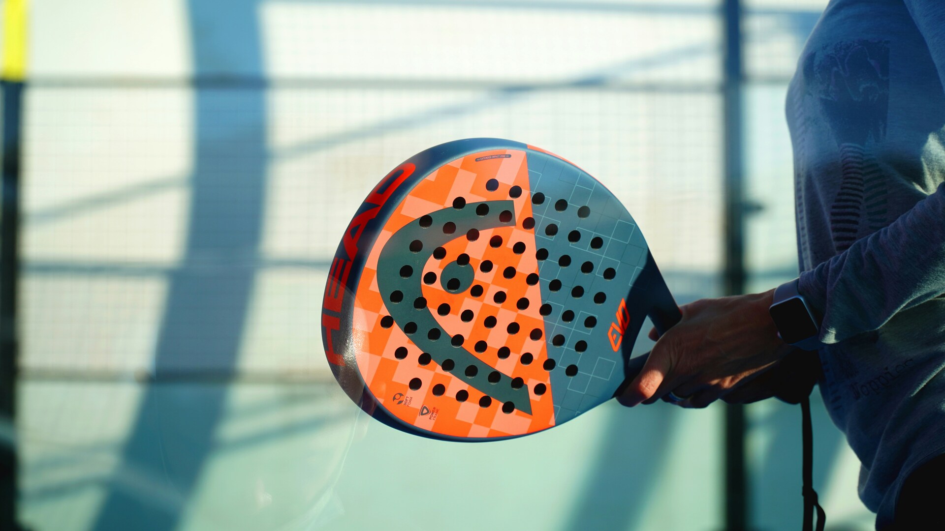 head evo padel racket close up indoors