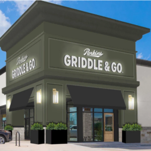 perkins griddle & go restaurant exterior, modern facade