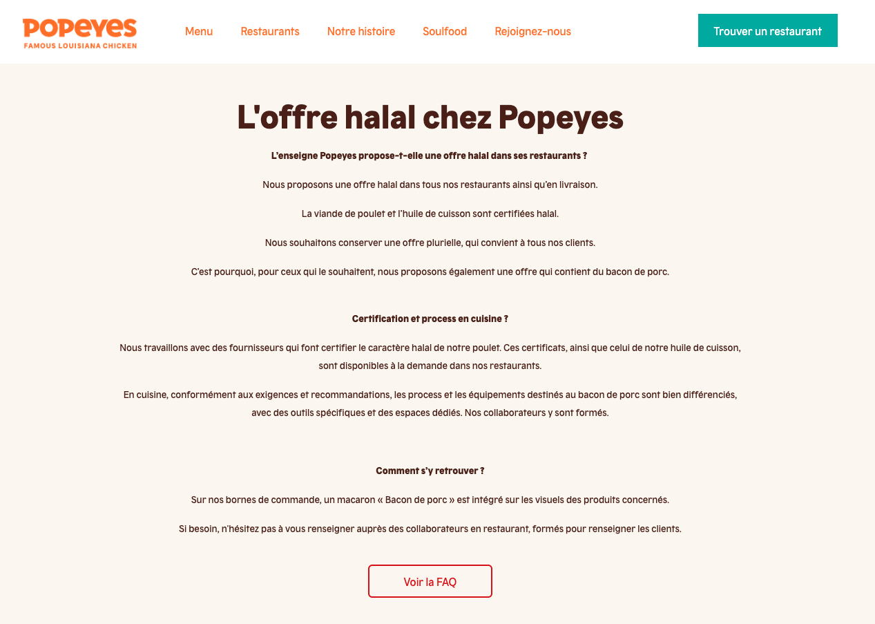 faq halal popeyes : offres et certification