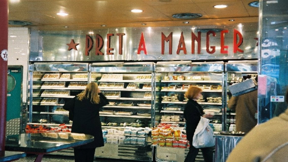 pret a manger food counter with customers